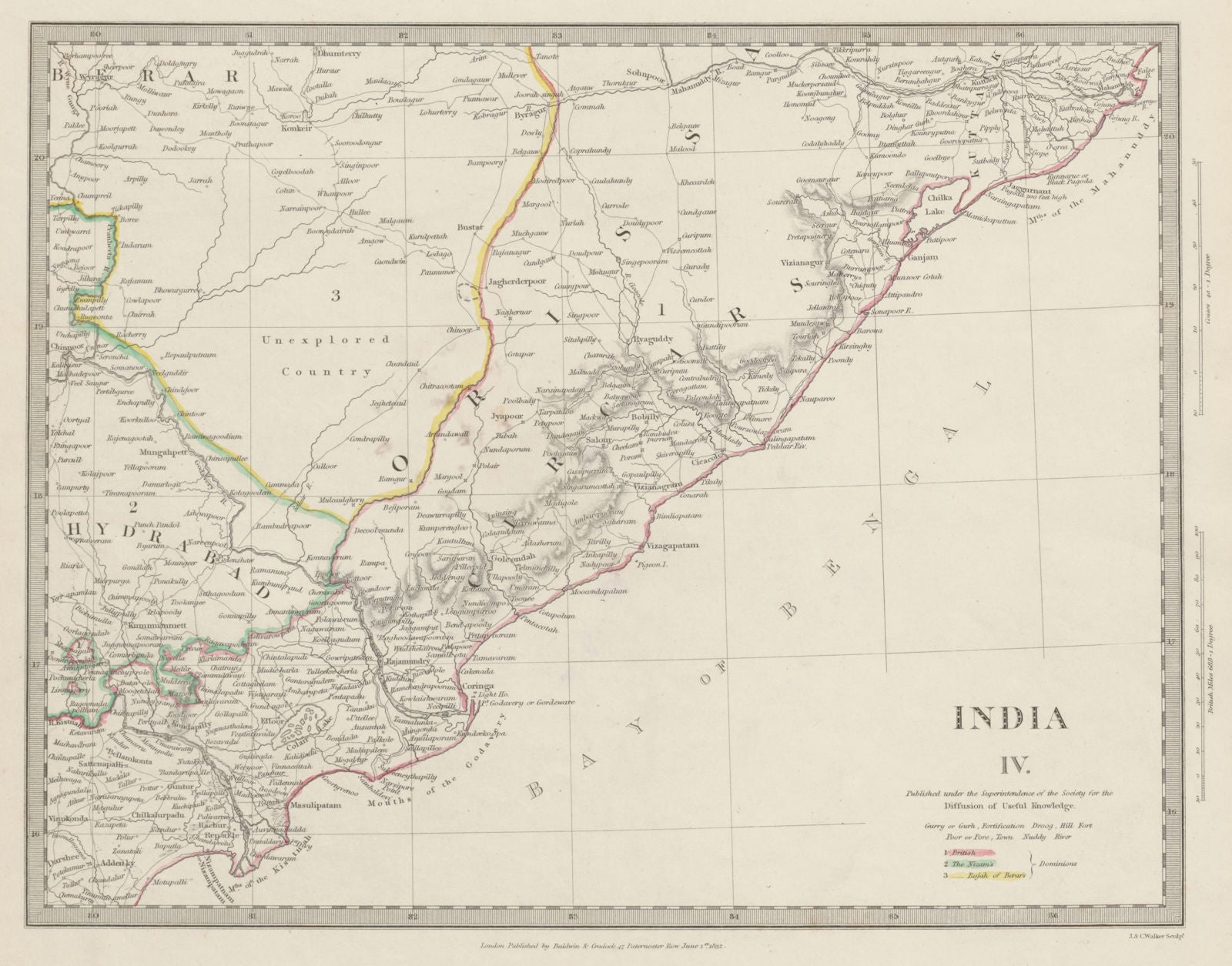 INDIA. Cicars. Mouths of the Godavery. Berar. Hyderabad. Orissa. SDUK 1844 map